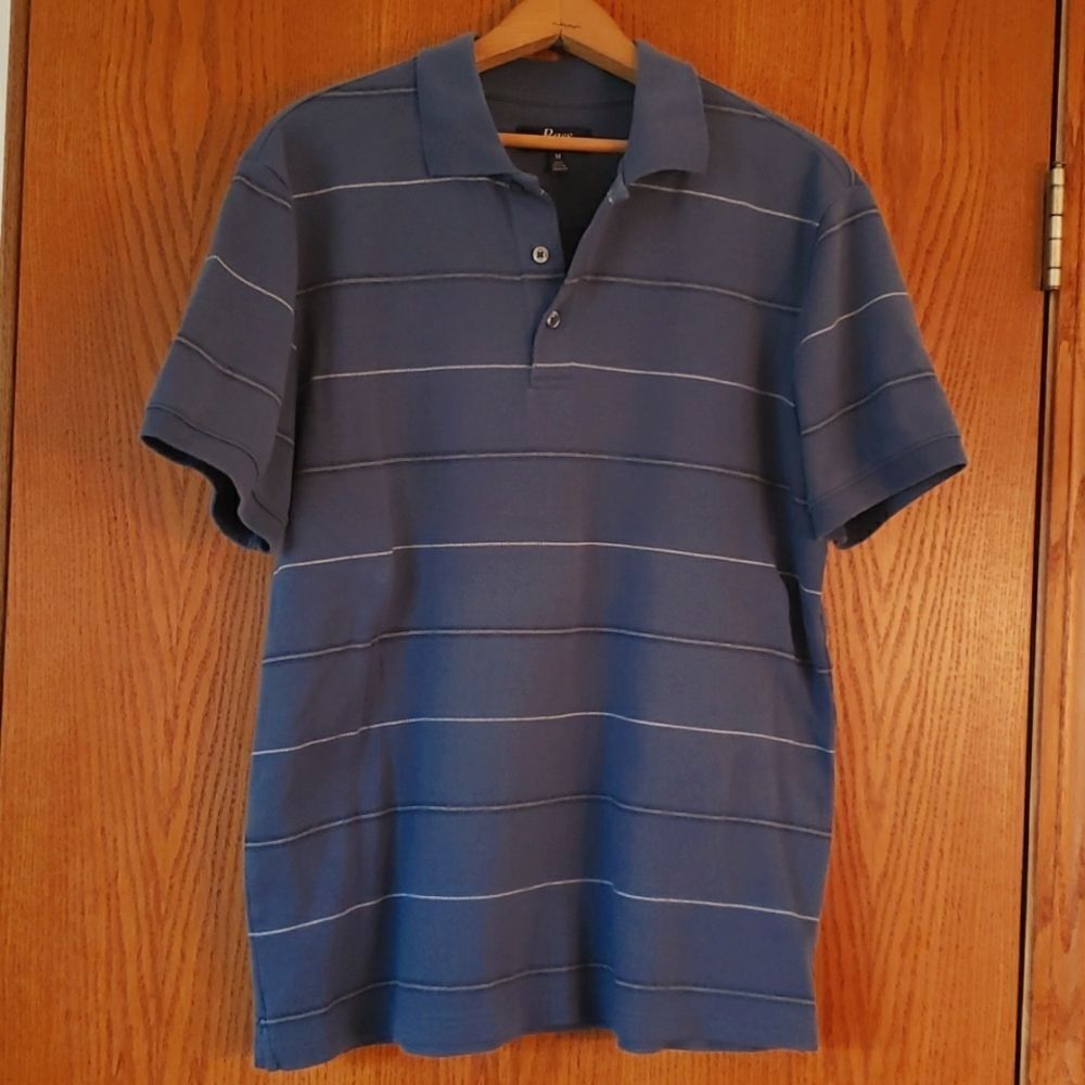 GH Bass & Co Slate Blue Striped Polo Shirt Sz M